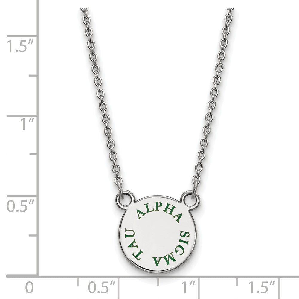 Alternate view of the Sterling Silver Alpha Sigma Tau Small Green Enamel Necklace by The Black Bow Jewelry Co.