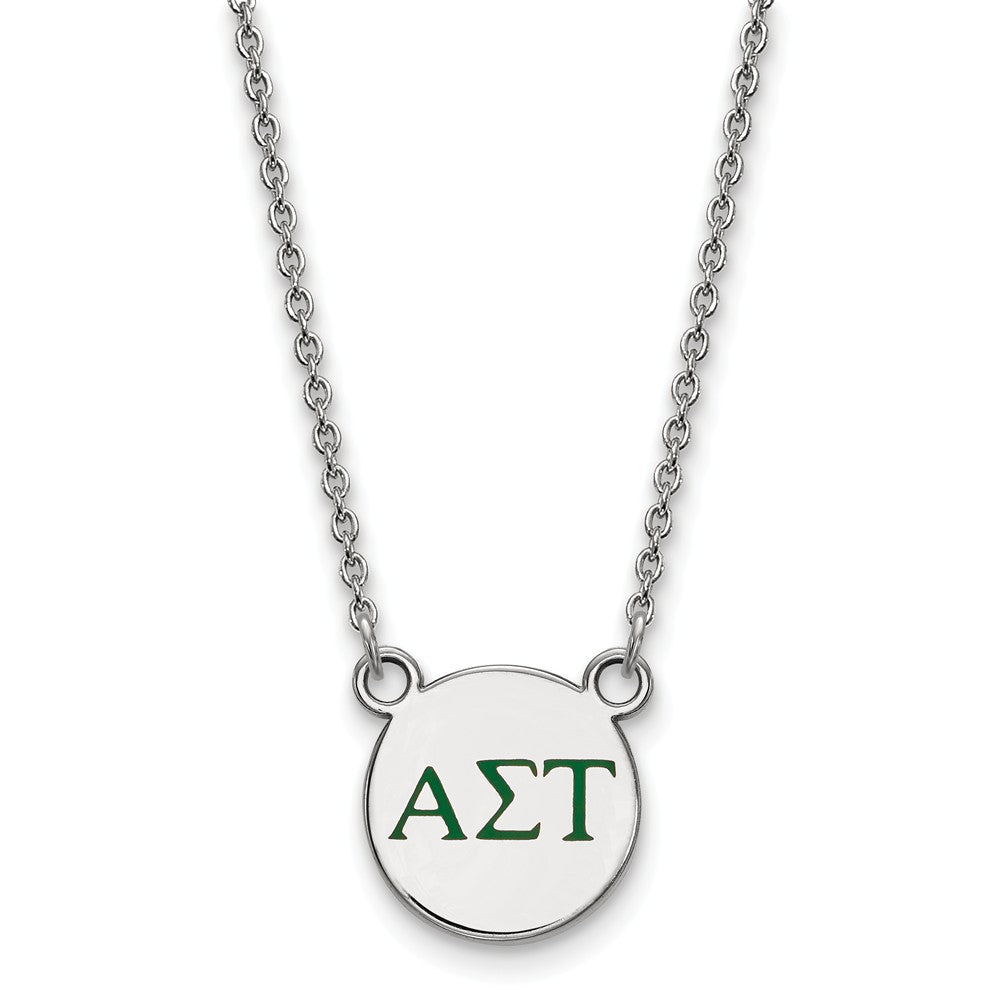Sterling Silver Alpha Sigma Tau Small Green Enamel Greek Necklace, Item N14777 by The Black Bow Jewelry Co.