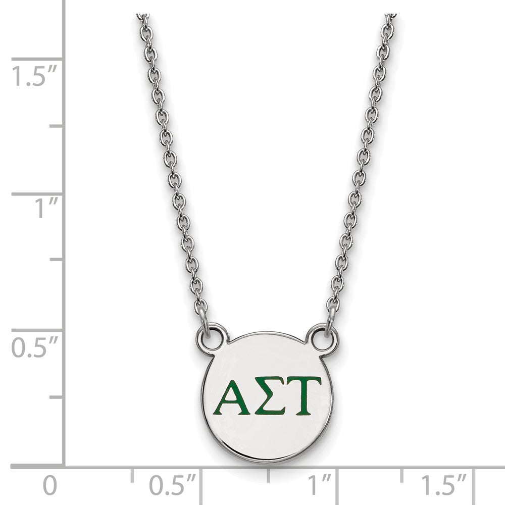 Alternate view of the Sterling Silver Alpha Sigma Tau Small Green Enamel Greek Necklace by The Black Bow Jewelry Co.
