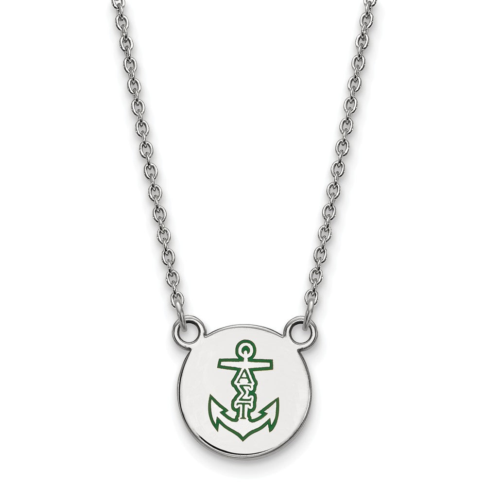Sterling Silver Alpha Sigma Tau Small Enamel Necklace, Item N14783 by The Black Bow Jewelry Co.