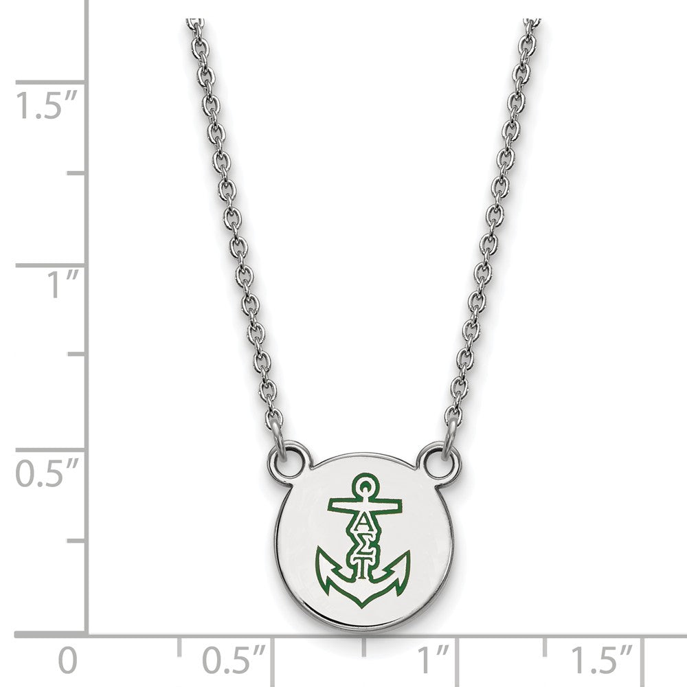 Alternate view of the Sterling Silver Alpha Sigma Tau Small Enamel Necklace by The Black Bow Jewelry Co.