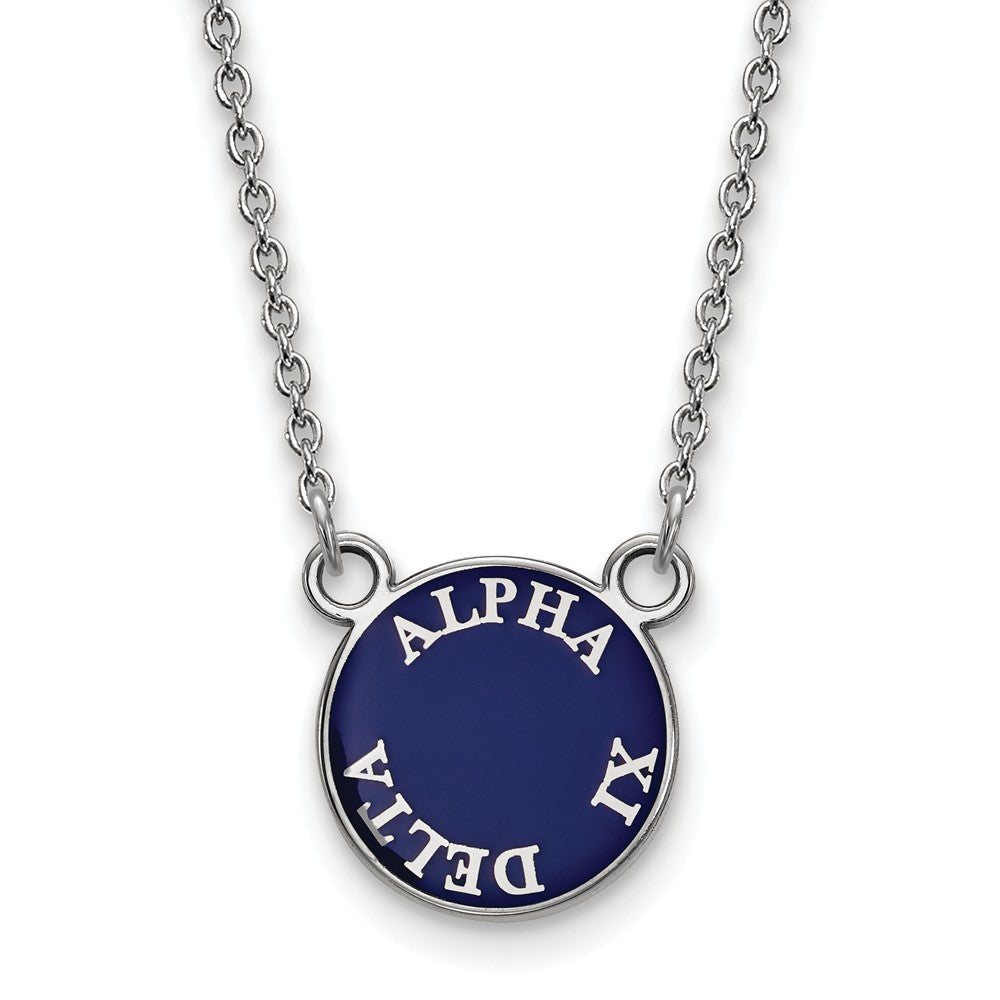 Sterling Silver Alpha Xi Delta Small Enamel Disc Necklace, Item N14785 by The Black Bow Jewelry Co.