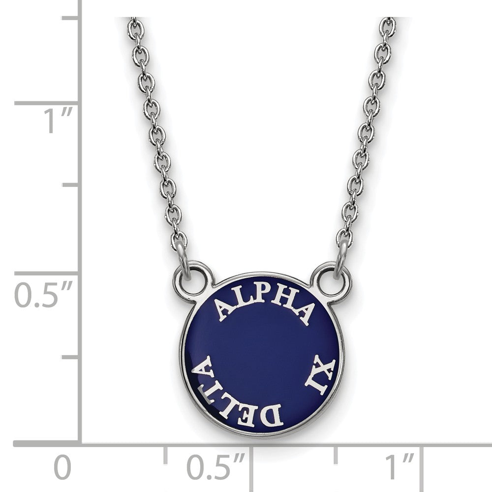 Alternate view of the Sterling Silver Alpha Xi Delta Small Enamel Disc Necklace by The Black Bow Jewelry Co.