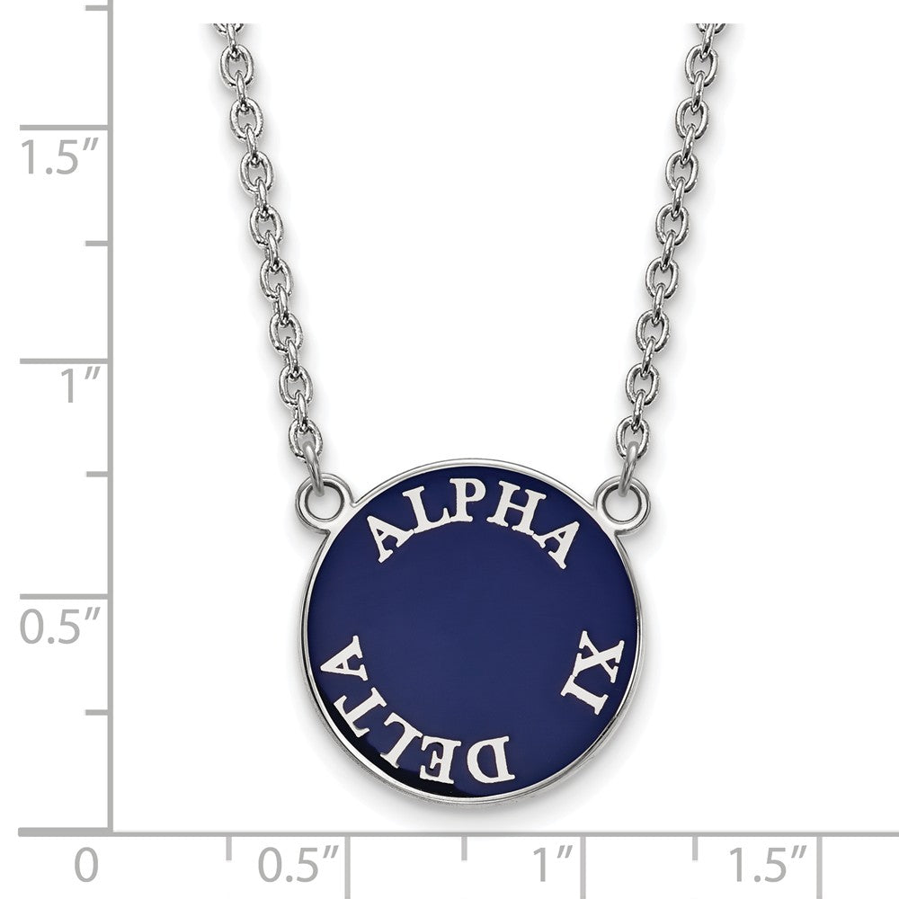 Alternate view of the Sterling Silver Alpha Xi Delta Large Enamel Disc Necklace by The Black Bow Jewelry Co.