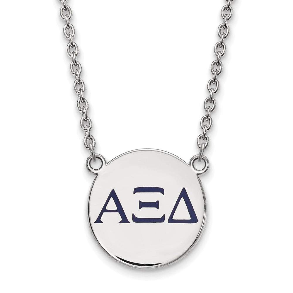 Sterling Silver Alpha Xi Delta Lg Blue Enamel Greek Letters Necklace, Item N14792 by The Black Bow Jewelry Co.