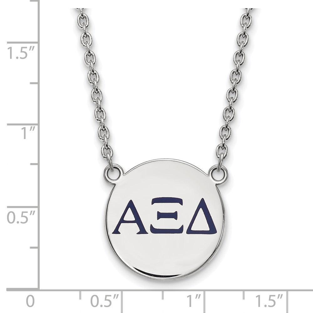 Alternate view of the Sterling Silver Alpha Xi Delta Lg Blue Enamel Greek Letters Necklace by The Black Bow Jewelry Co.