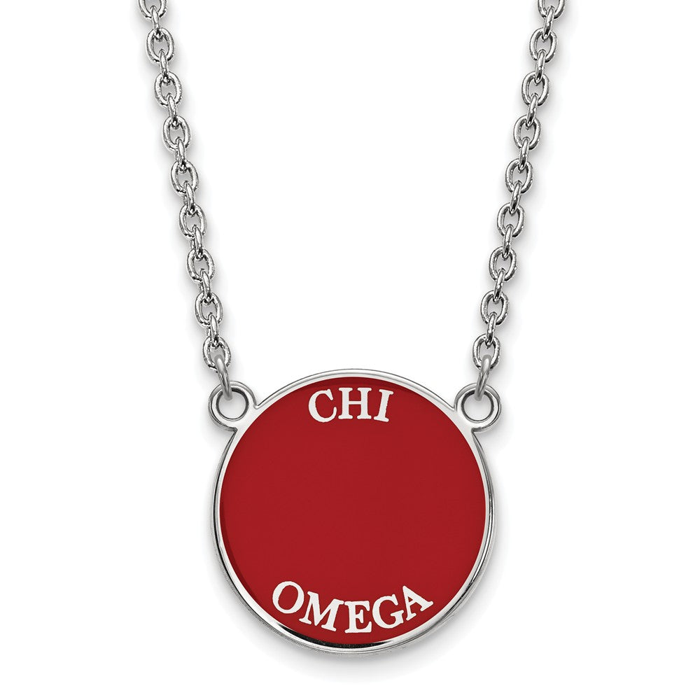 Sterling Silver Chi Omega Large Enamel Disc Necklace, Item N14800 by The Black Bow Jewelry Co.