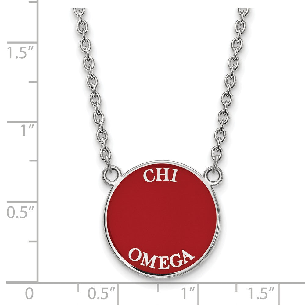 Alternate view of the Sterling Silver Chi Omega Large Enamel Disc Necklace by The Black Bow Jewelry Co.