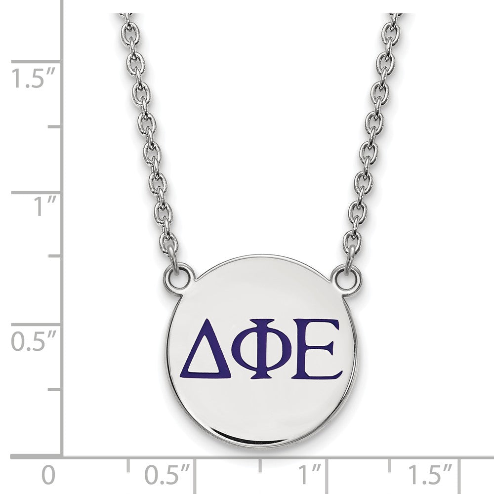 Alternate view of the Sterling Silver Delta Phi Epsilon Large Blue Enamel Greek Necklace by The Black Bow Jewelry Co.