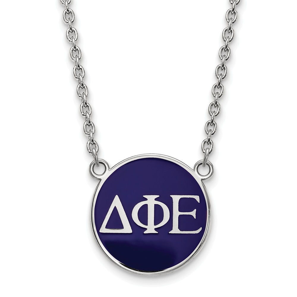 Sterling Silver Delta Phi Epsilon Large Blue Enamel Disc Necklace