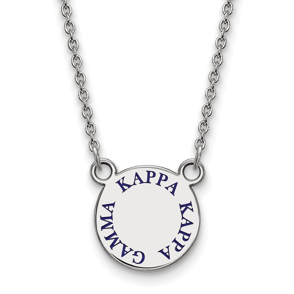 Sterling Silver Kappa Kappa Gamma Small Blue Enamel Necklace, Item N14911 by The Black Bow Jewelry Co.