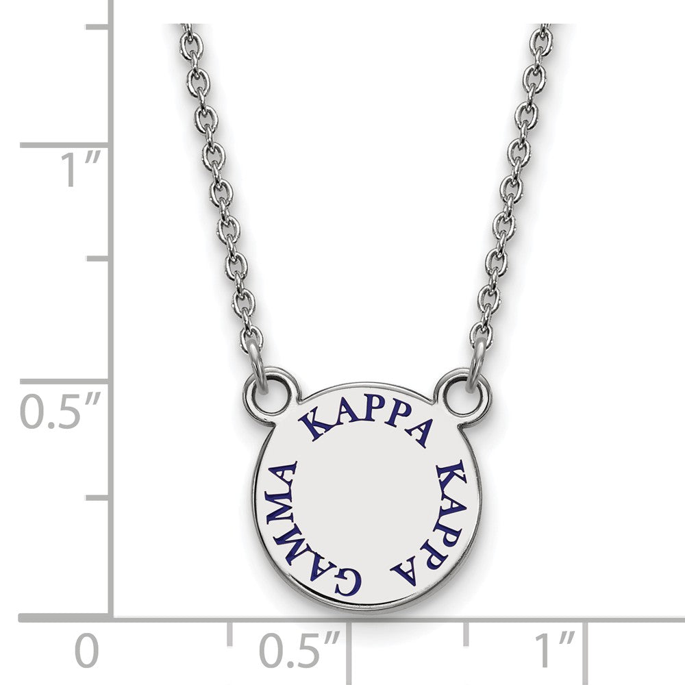 Alternate view of the Sterling Silver Kappa Kappa Gamma Small Blue Enamel Necklace by The Black Bow Jewelry Co.