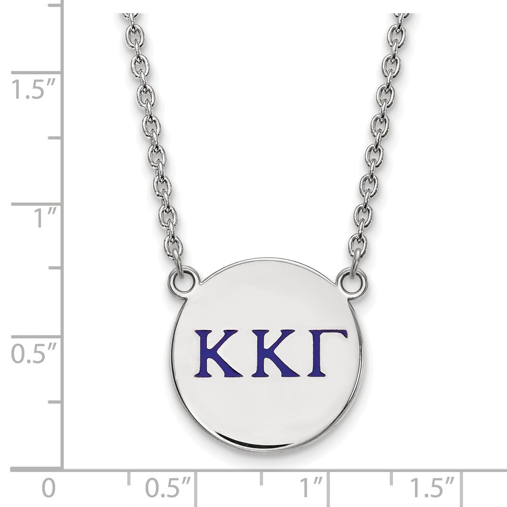 Alternate view of the Sterling Silver Kappa Kappa Gamma Large Blue Enamel Greek Necklace by The Black Bow Jewelry Co.