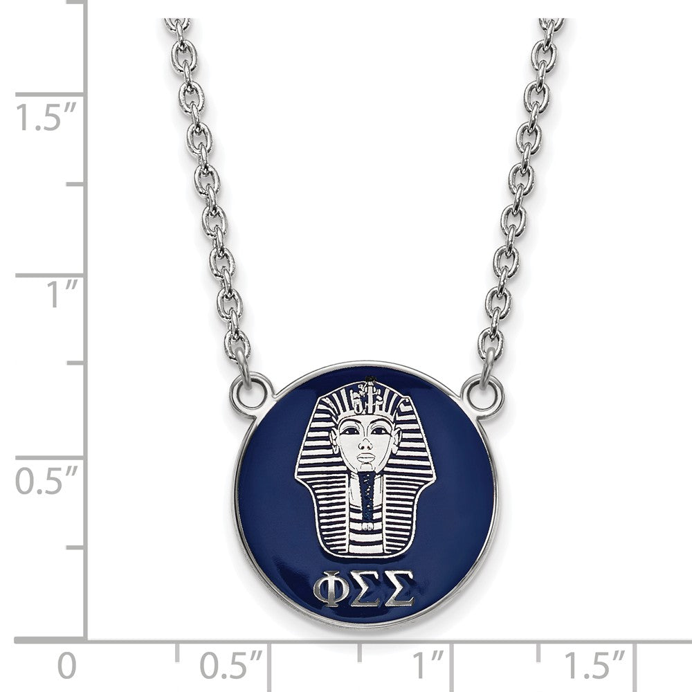 Alternate view of the Sterling Silver Phi Sigma Sigma Large Navy Enamel Sphinx Disc Necklace by The Black Bow Jewelry Co.