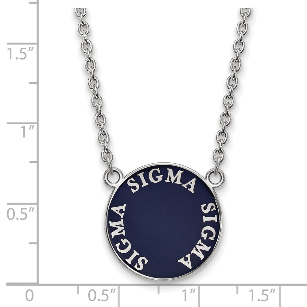Alternate view of the Sterling Silver Sigma Sigma Sigma Large Enamel Disc Necklace by The Black Bow Jewelry Co.