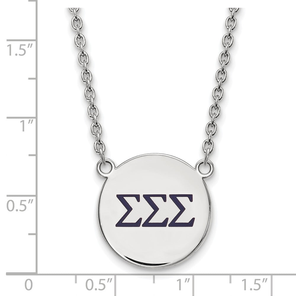 Alternate view of the Sterling Silver Sigma Sigma Sigma Large Navy Enamel Greek Necklace by The Black Bow Jewelry Co.