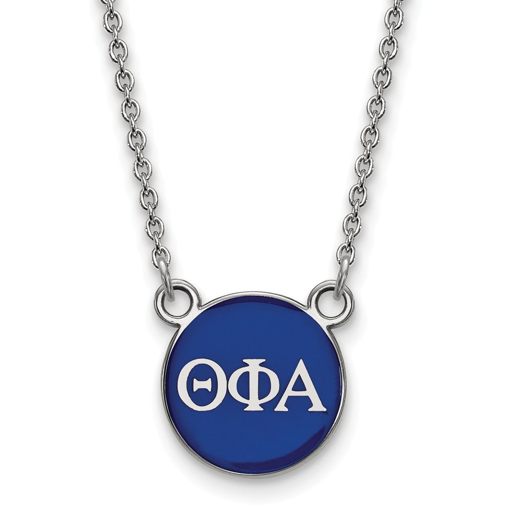 Sterling Silver Theta Phi Alpha Small Blue Enamel Disc Necklace, Item N15015 by The Black Bow Jewelry Co.