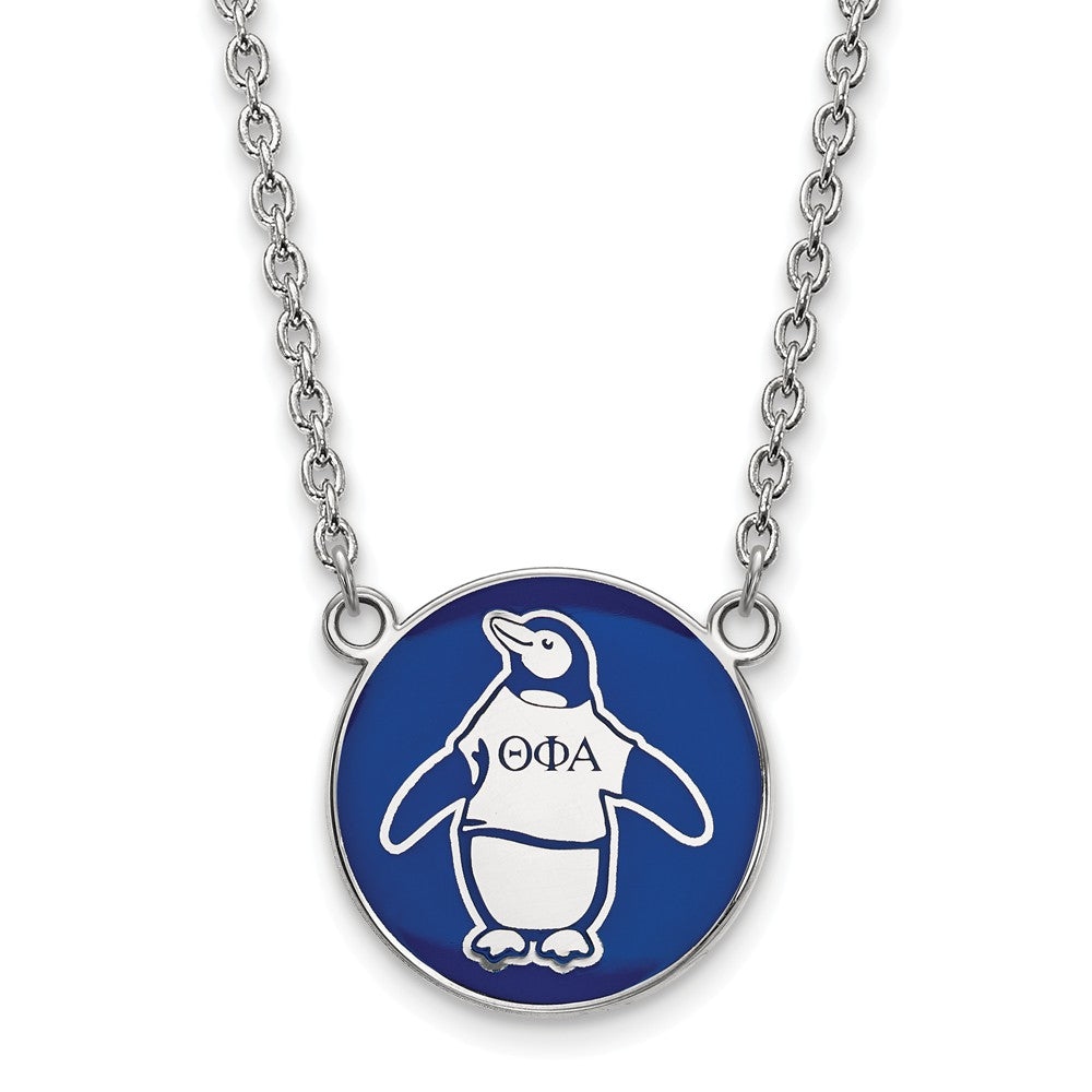 Sterling Silver Theta Phi Alpha Large Enamel Penguin Disc Necklace, Item N15018 by The Black Bow Jewelry Co.