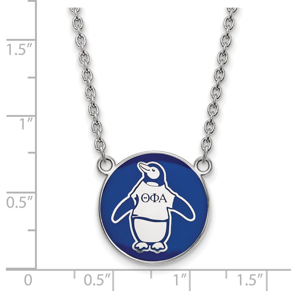 Alternate view of the Sterling Silver Theta Phi Alpha Large Enamel Penguin Disc Necklace by The Black Bow Jewelry Co.