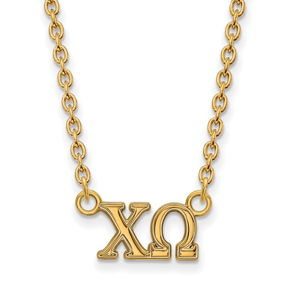 14K Plated Silver Chi Omega Medium Necklace, Item N15051 by The Black Bow Jewelry Co.