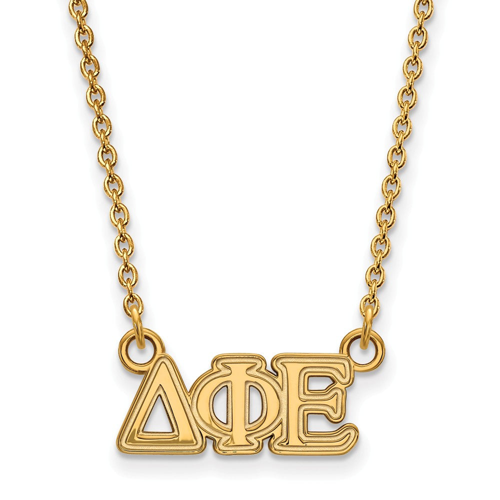 14K Plated Silver Delta Phi Epsilon XS (Tiny) Greek Letters Necklace, Item N15058 by The Black Bow Jewelry Co.
