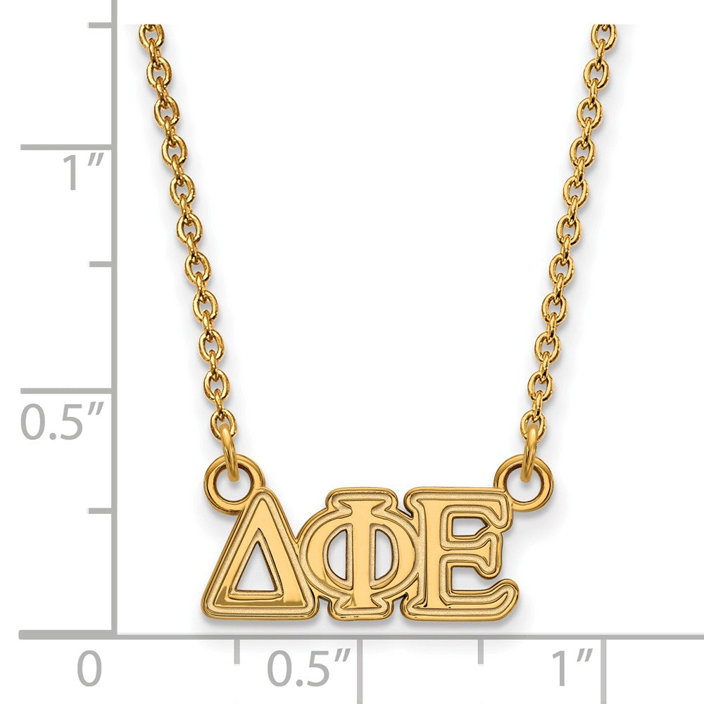 Alternate view of the 14K Plated Silver Delta Phi Epsilon XS (Tiny) Greek Letters Necklace by The Black Bow Jewelry Co.