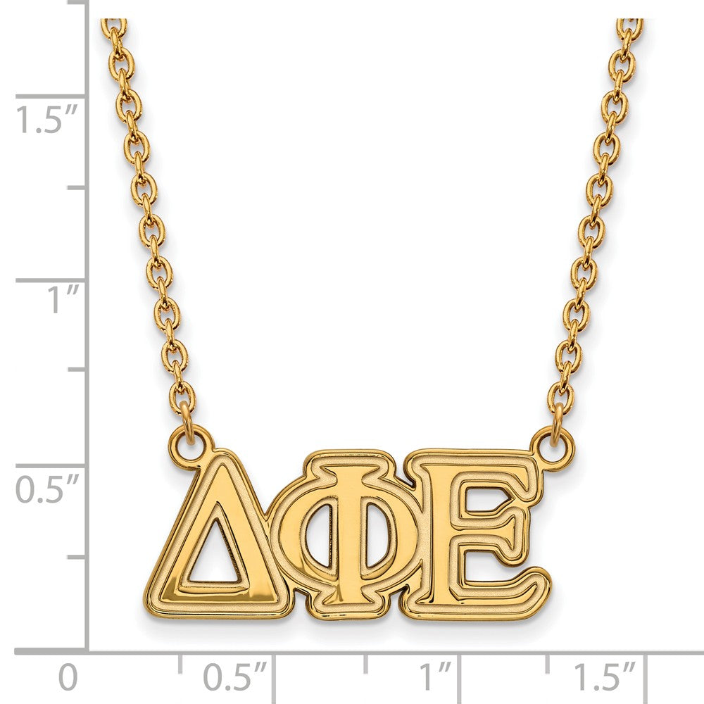 Alternate view of the 14K Plated Silver Delta Phi Epsilon Medium Necklace by The Black Bow Jewelry Co.
