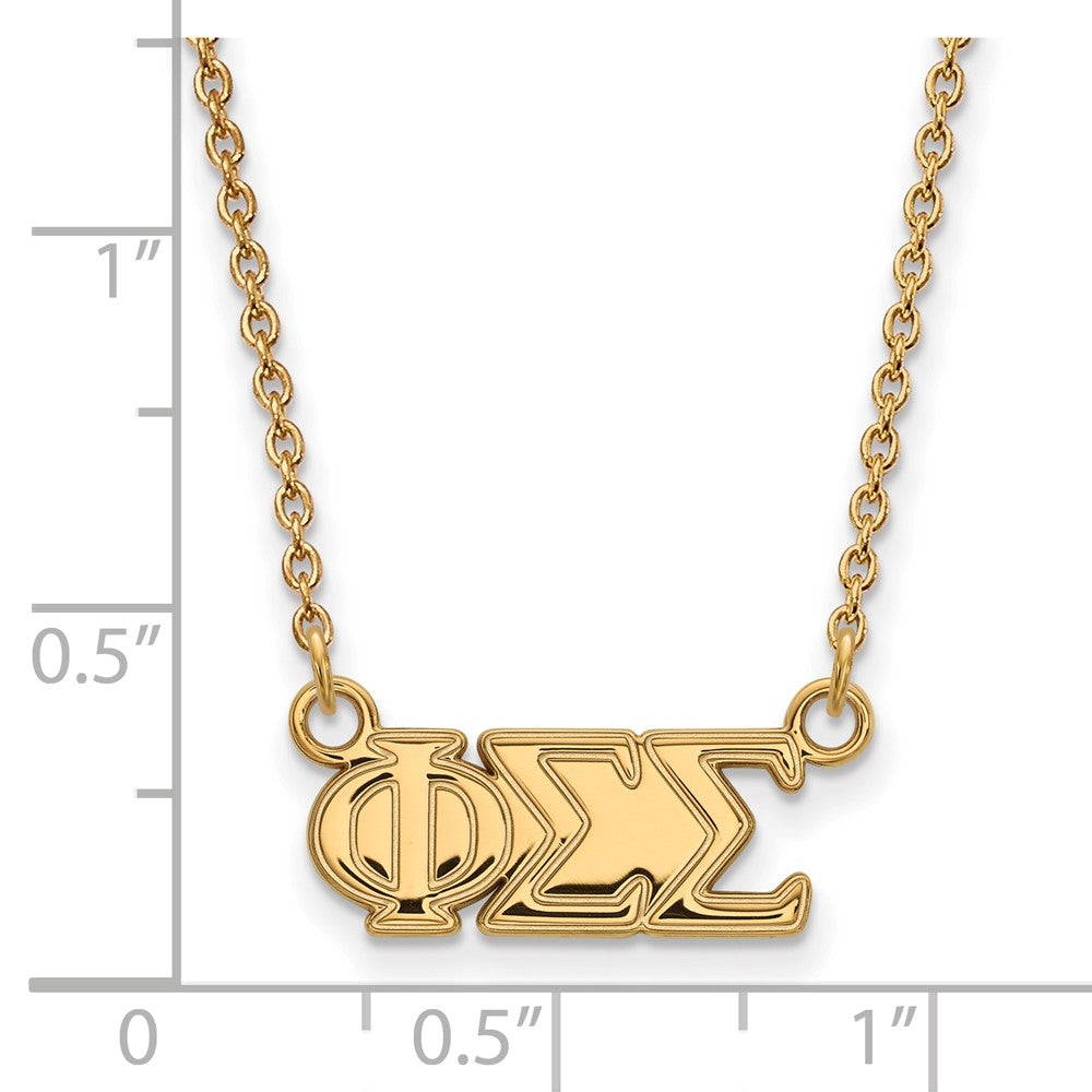 Alternate view of the 14K Plated Silver Phi Sigma Sigma Medium Necklace by The Black Bow Jewelry Co.