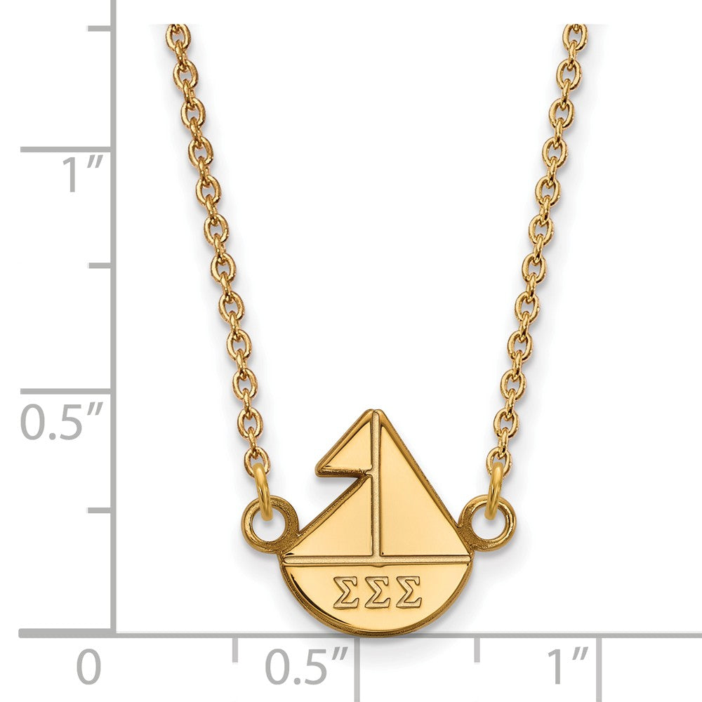 Alternate view of the 14K Plated Silver Sigma Sigma Sigma XS (Tiny) Necklace by The Black Bow Jewelry Co.