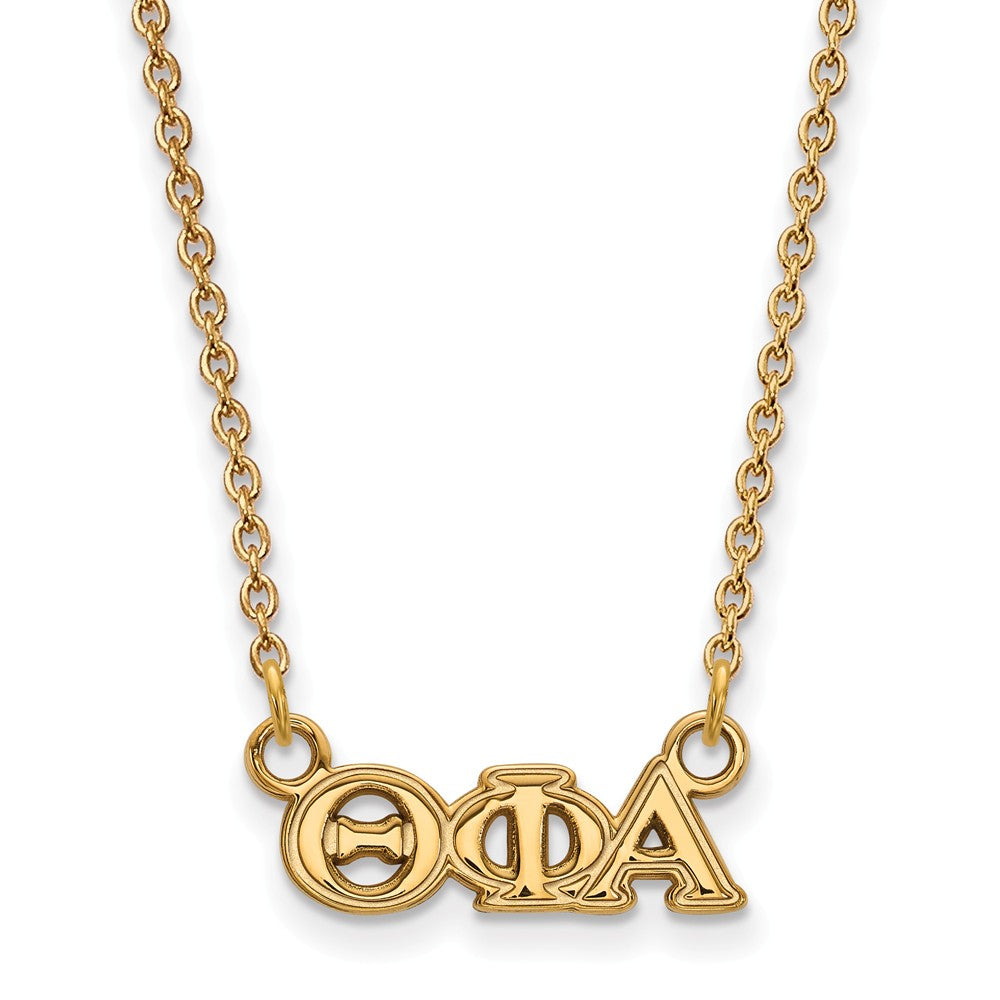 14K Plated Silver Theta Phi Alpha XS (Tiny) Greek Letters Necklace, Item N15088 by The Black Bow Jewelry Co.