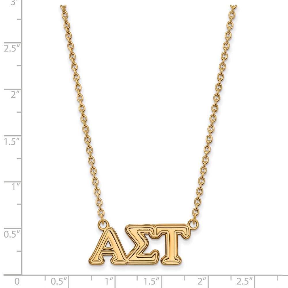 Alternate view of the 14K Plated Silver Alpha Sigma Tau Medium Necklace by The Black Bow Jewelry Co.