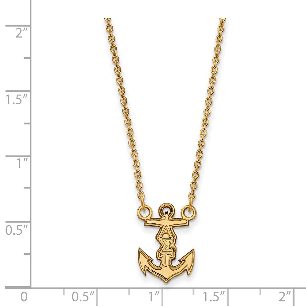 Alternate view of the 14K Plated Silver Alpha Sigma Tau XS (Tiny) Necklace by The Black Bow Jewelry Co.
