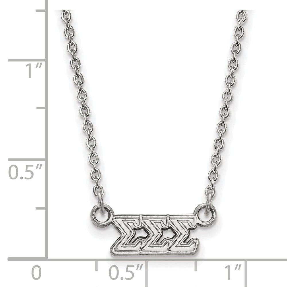 Alternate view of the Sterling Silver Sigma Sigma Sigma XS (Tiny) Greek Letters Necklace by The Black Bow Jewelry Co.