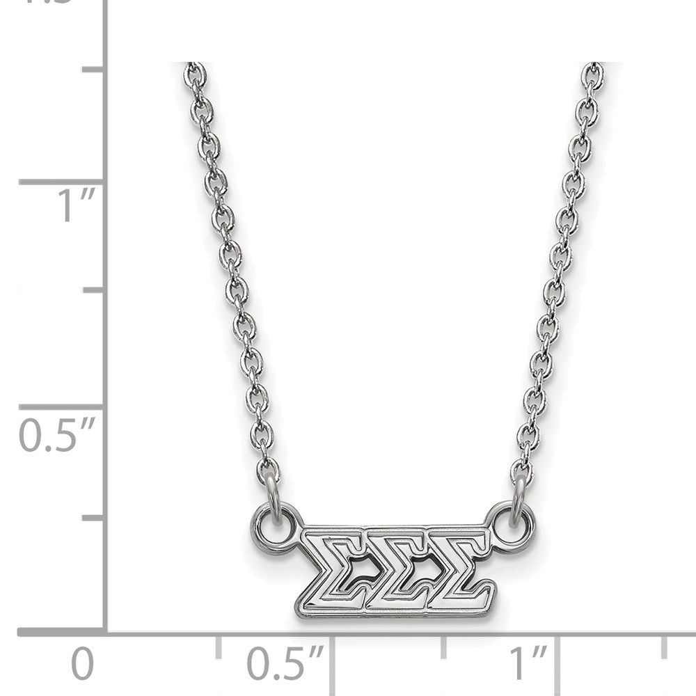 Alternate view of the Sterling Silver Sigma Sigma Sigma XS (Tiny) Greek Letters Necklace by The Black Bow Jewelry Co.