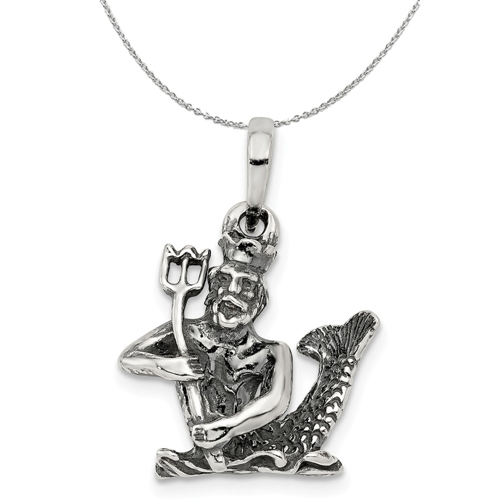 Sterling Silver Aquarius the Water Bearer Zodiac 3D Antiqued Necklace, Item N15214 by The Black Bow Jewelry Co.