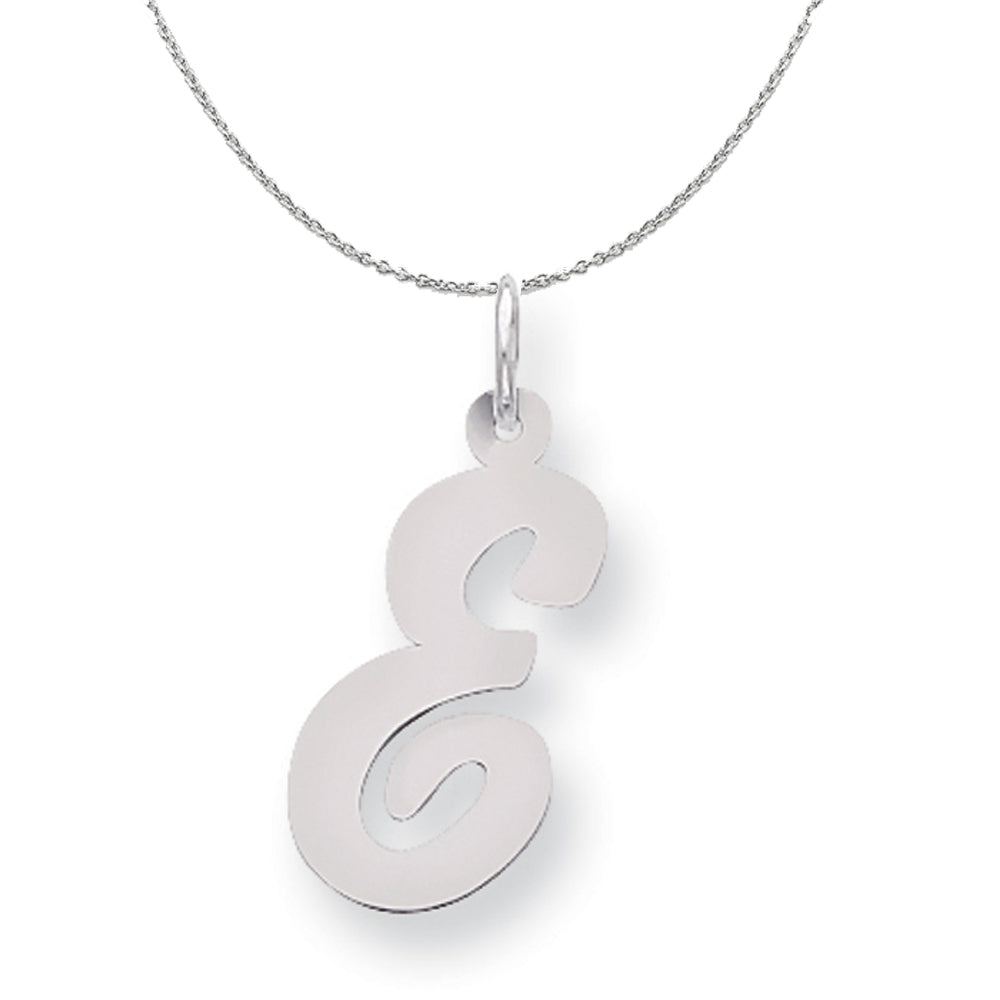 Silver Madison Collection LG Classic Script Initial E Necklace, Item N15241 by The Black Bow Jewelry Co.