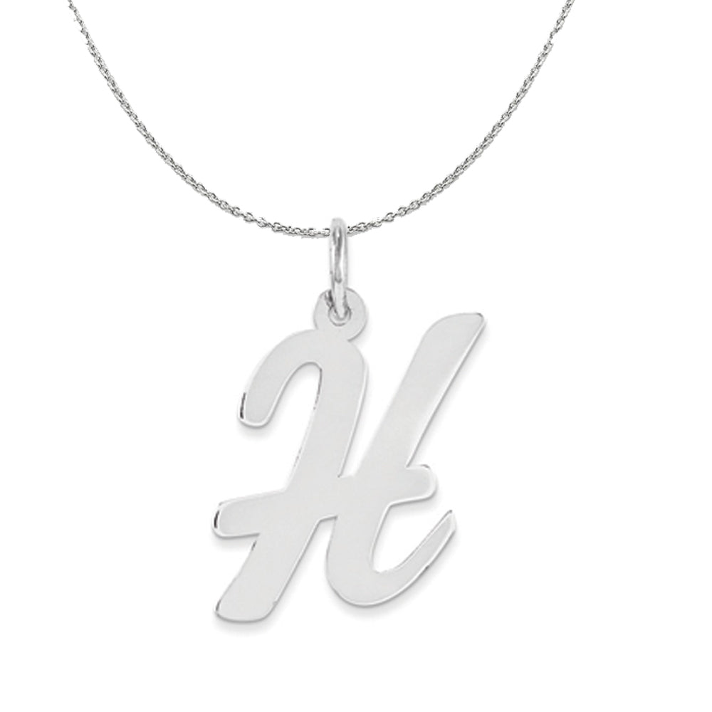 Silver Madison Collection LG Classic Script Initial H Necklace, Item N15244 by The Black Bow Jewelry Co.