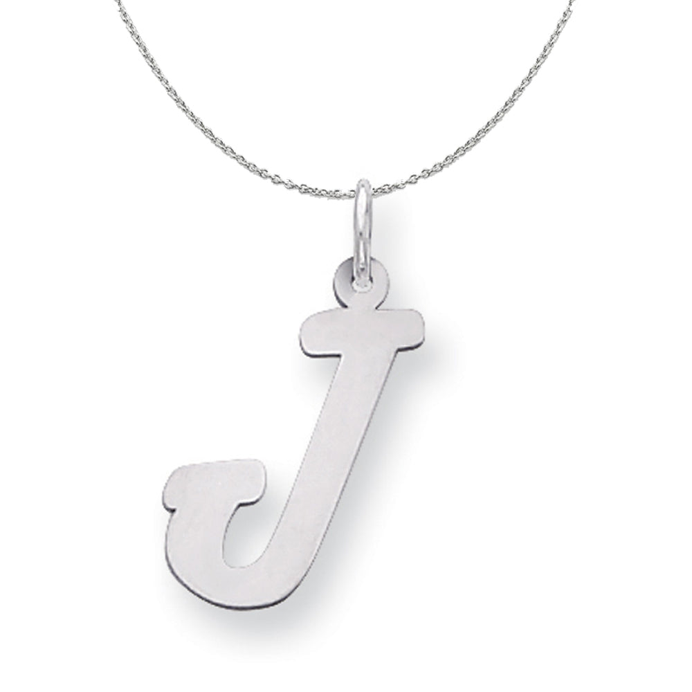 Silver Madison Collection LG Classic Script Initial J Necklace, Item N15246 by The Black Bow Jewelry Co.