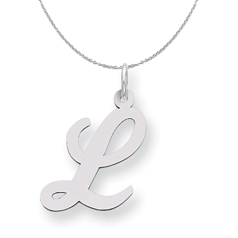 Silver Madison Collection LG Classic Script Initial L Necklace, Item N15248 by The Black Bow Jewelry Co.