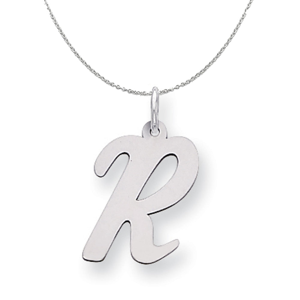 Silver Madison Collection LG Classic Script Initial R Necklace, Item N15253 by The Black Bow Jewelry Co.