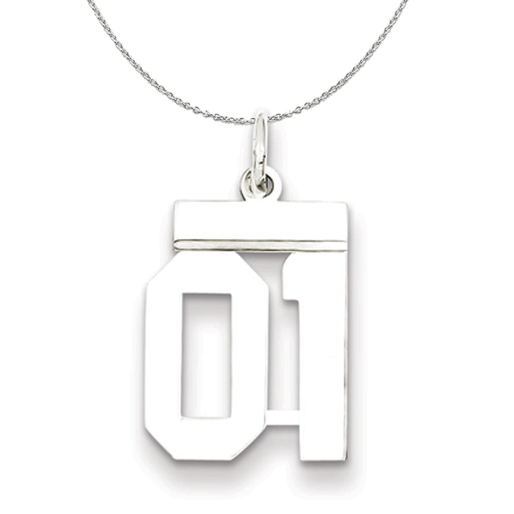 Silver, Athletic Collection, Small Polished Number 01 Necklace, Item N15259 by The Black Bow Jewelry Co.