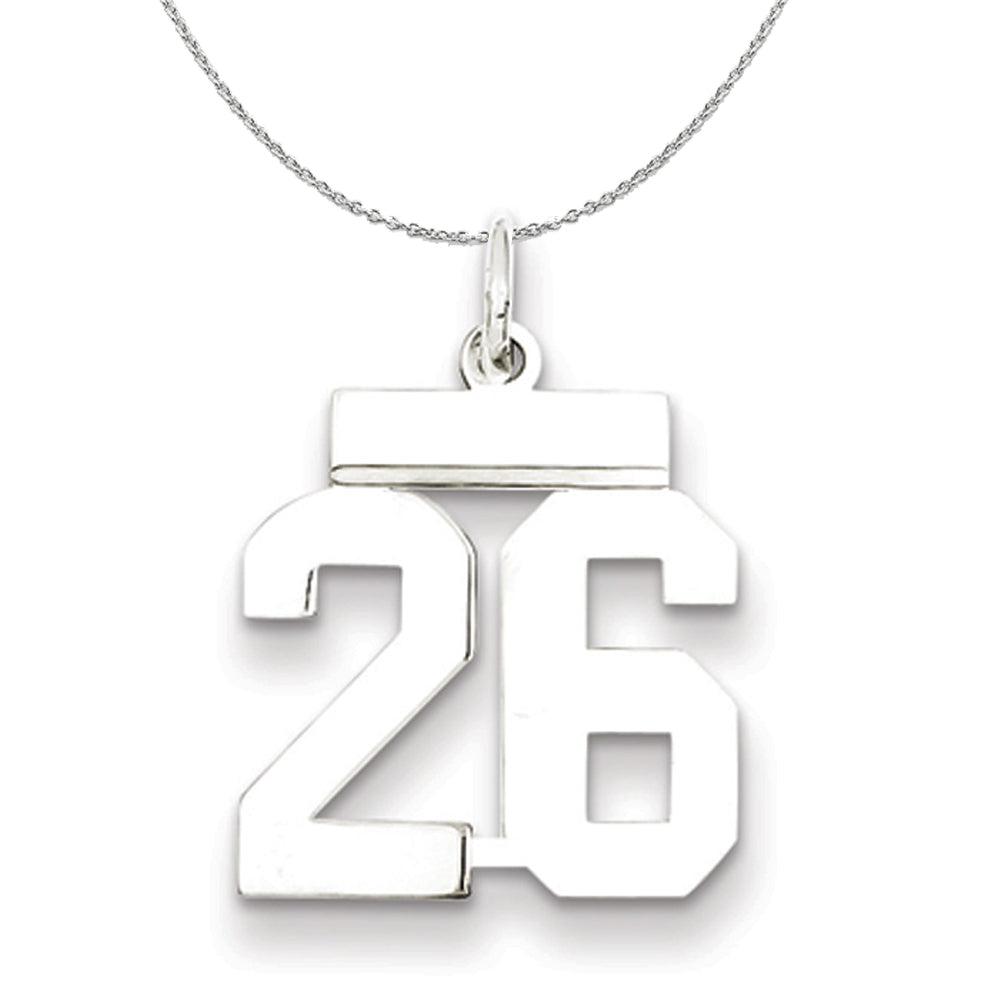 Silver, Athletic Collection, Small Polished Number 26 Necklace, Item N15286 by The Black Bow Jewelry Co.
