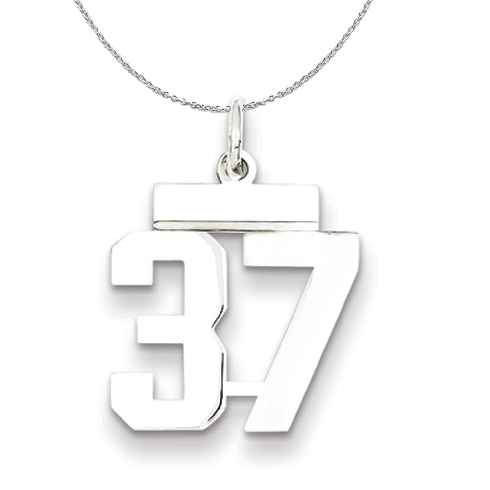 Silver, Athletic Collection, Small Polished Number 37 Necklace, Item N15298 by The Black Bow Jewelry Co.