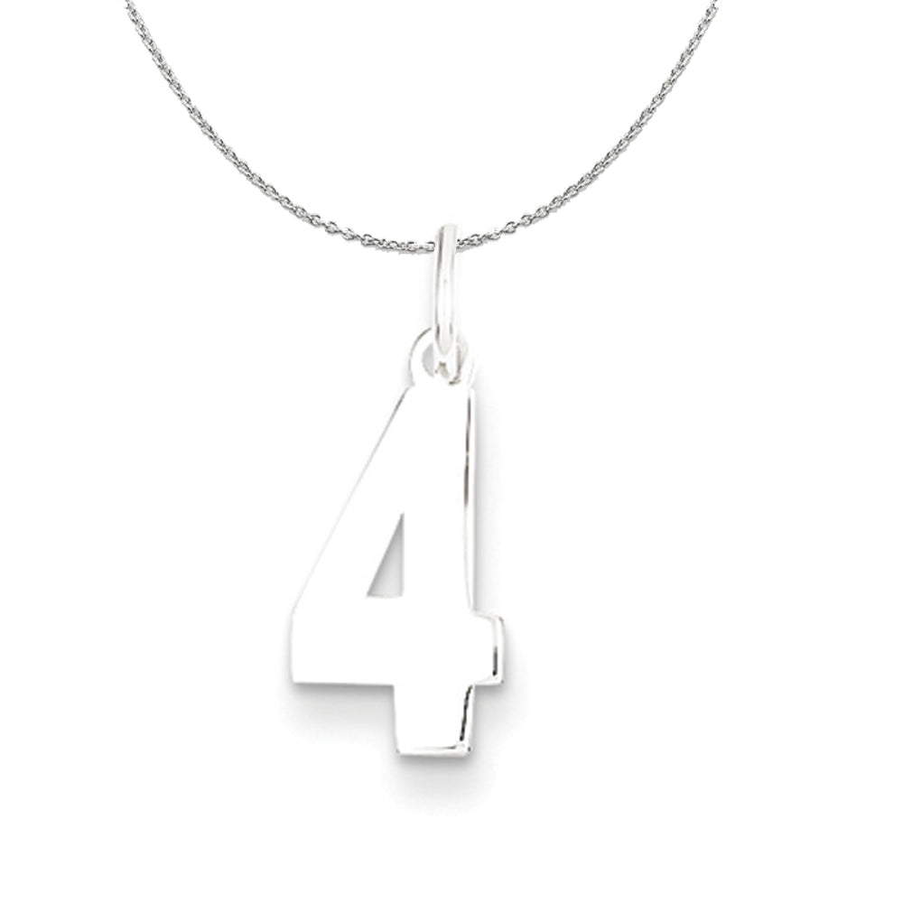 Sterling Silver, Athletic Collection, Small Polished Number 4 Necklace, Item N15301 by The Black Bow Jewelry Co.