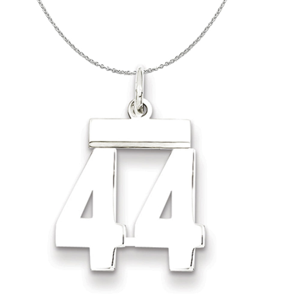 Silver, Athletic Collection, Small Polished Number 44 Necklace, Item N15306 by The Black Bow Jewelry Co.