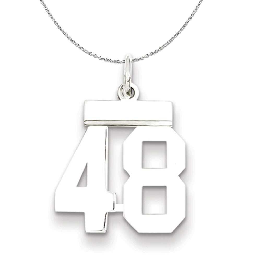 Silver, Athletic Collection, Small Polished Number 48 Necklace