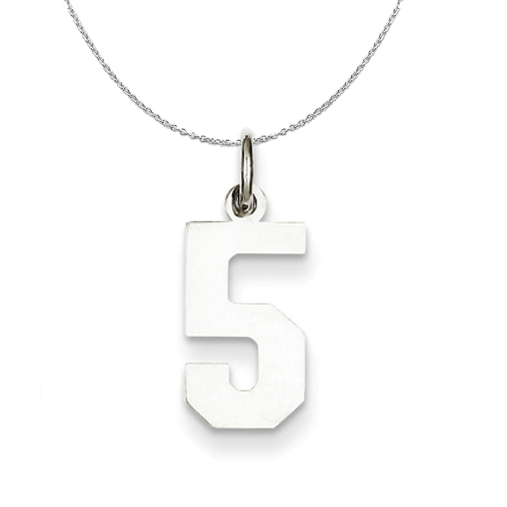 Sterling Silver, Athletic Collection, Small Polished Number 5 Necklace, Item N15312 by The Black Bow Jewelry Co.