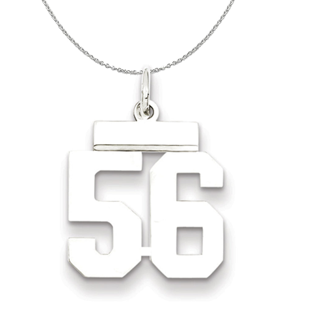 Silver, Athletic Collection, Small Polished Number 56 Necklace