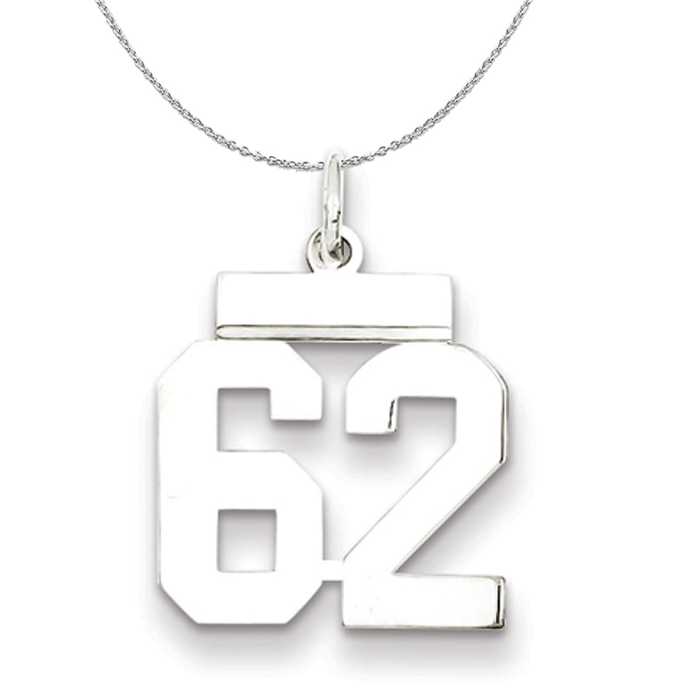 Silver, Athletic Collection, Small Polished Number 62 Necklace