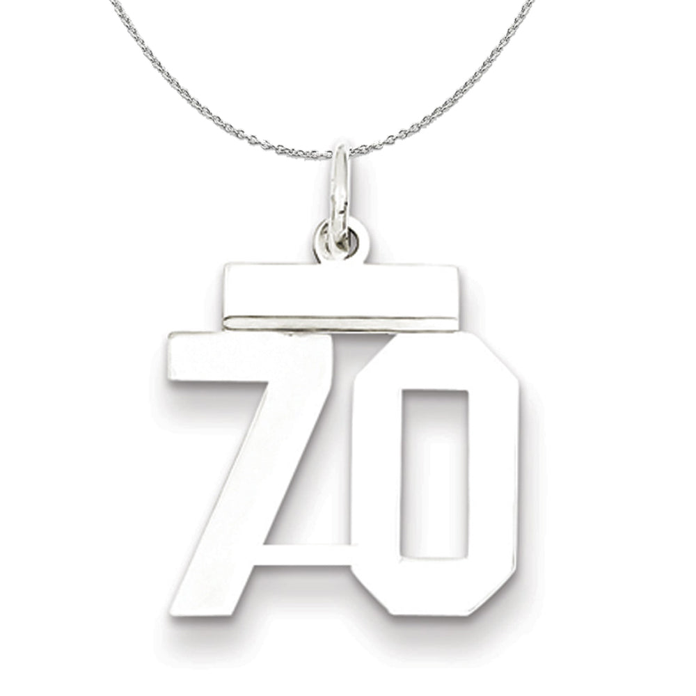 Silver, Athletic Collection, Small Polished Number 70 Necklace, Item N15335 by The Black Bow Jewelry Co.